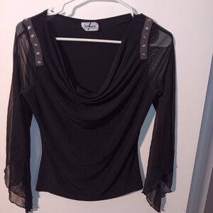 Elegant Black Sheer Sleeve Blouse